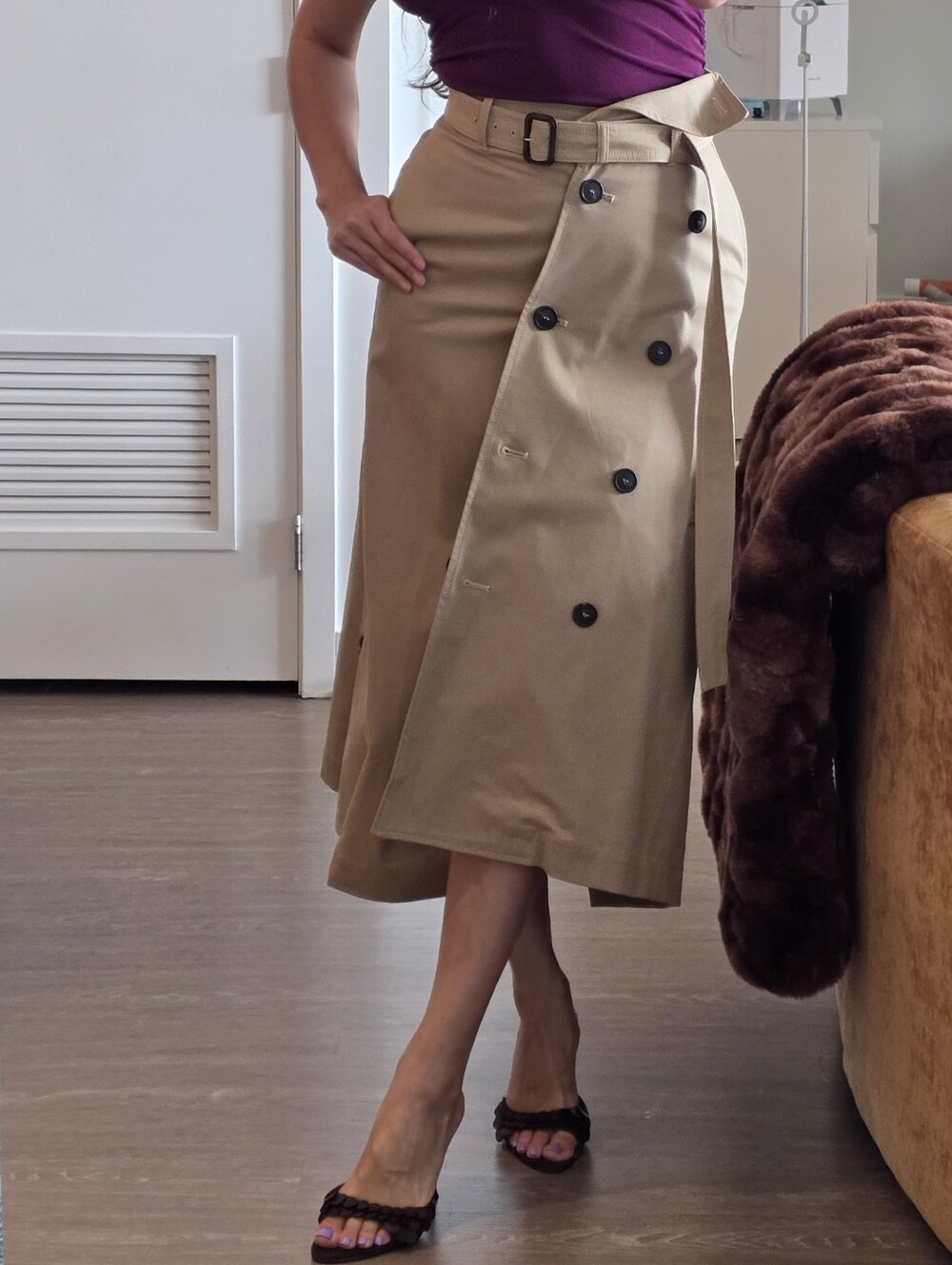 WEEKEND MAX MARA High-Waist Trench Wrap Midi Skirt in Tan
